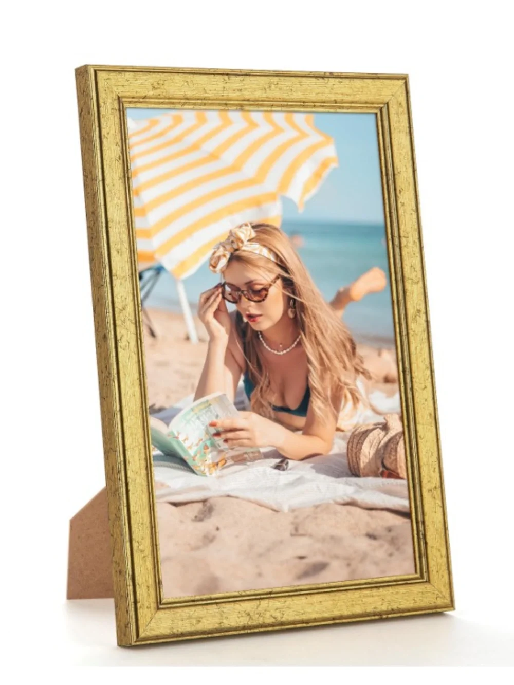 Ornate Durable Rustic Elegant Solid Wood Picture Frame HD Plexiglass 9x13” GOLD